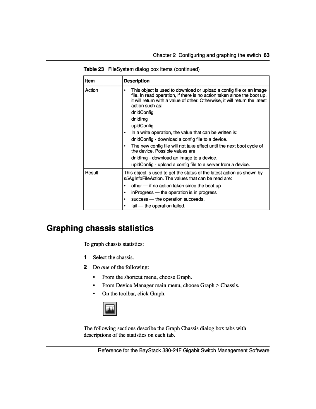 Nortel Networks 214393-A manual Graphing chassis statistics, Configuring and graphing the switch, Description 