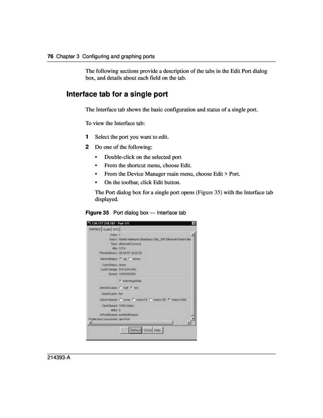 Nortel Networks 214393-A manual Interface tab for a single port 