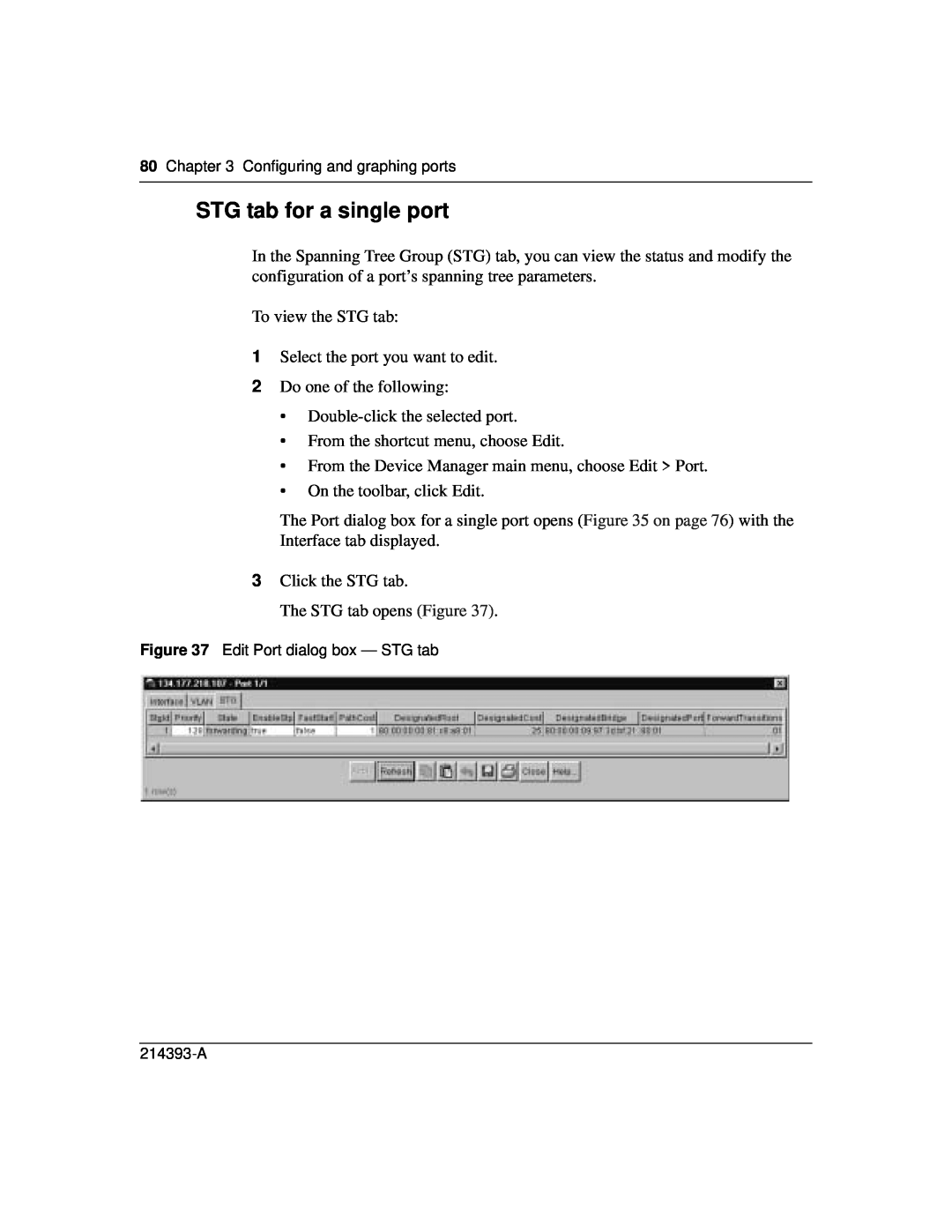 Nortel Networks 214393-A manual STG tab for a single port 