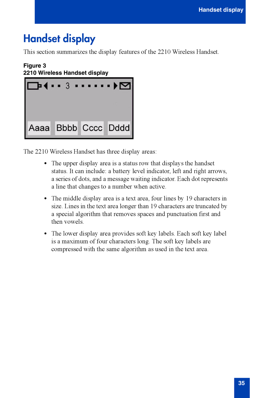 Nortel Networks 2210 manual Handset display 