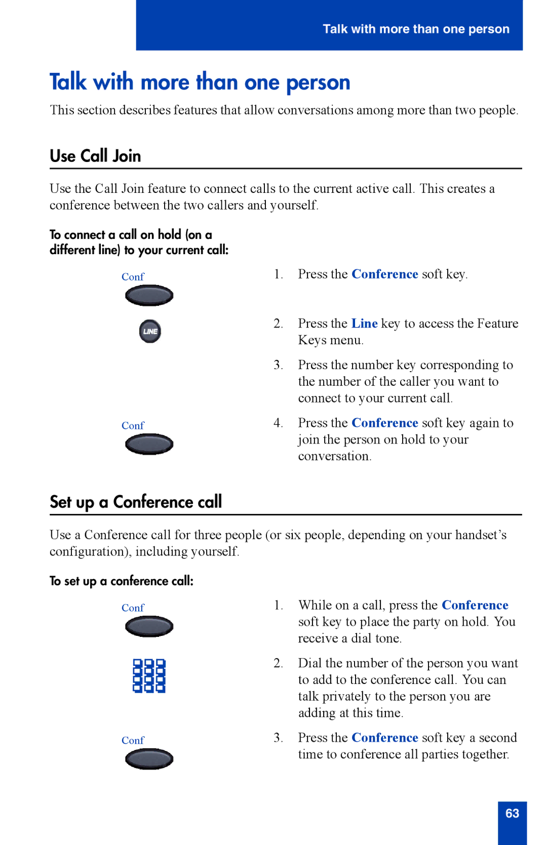 Nortel Networks 2210 manual Talk with more than one person, Use Call Join, Set up a Conference call 