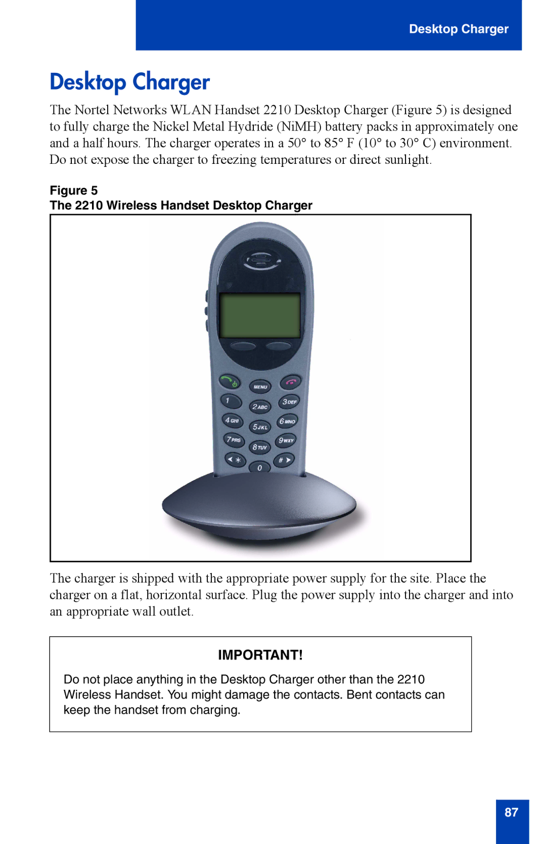 Nortel Networks 2210 manual Desktop Charger 