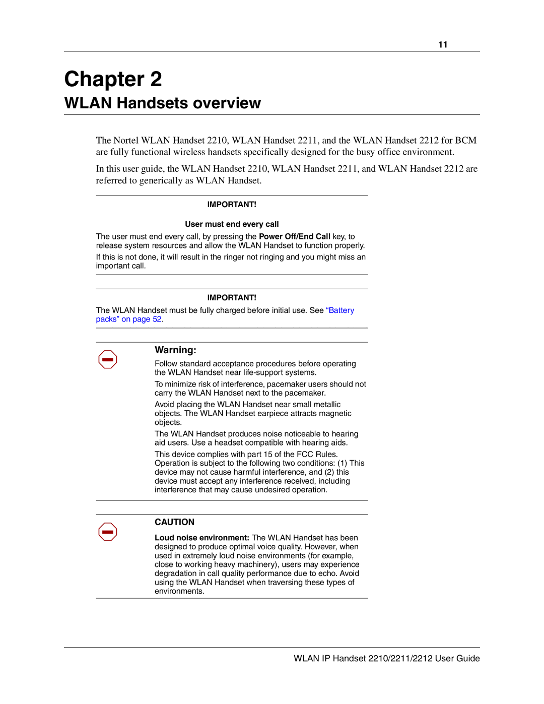 Nortel Networks 2210, 2212, 2211 manual Wlan Handsets overview 