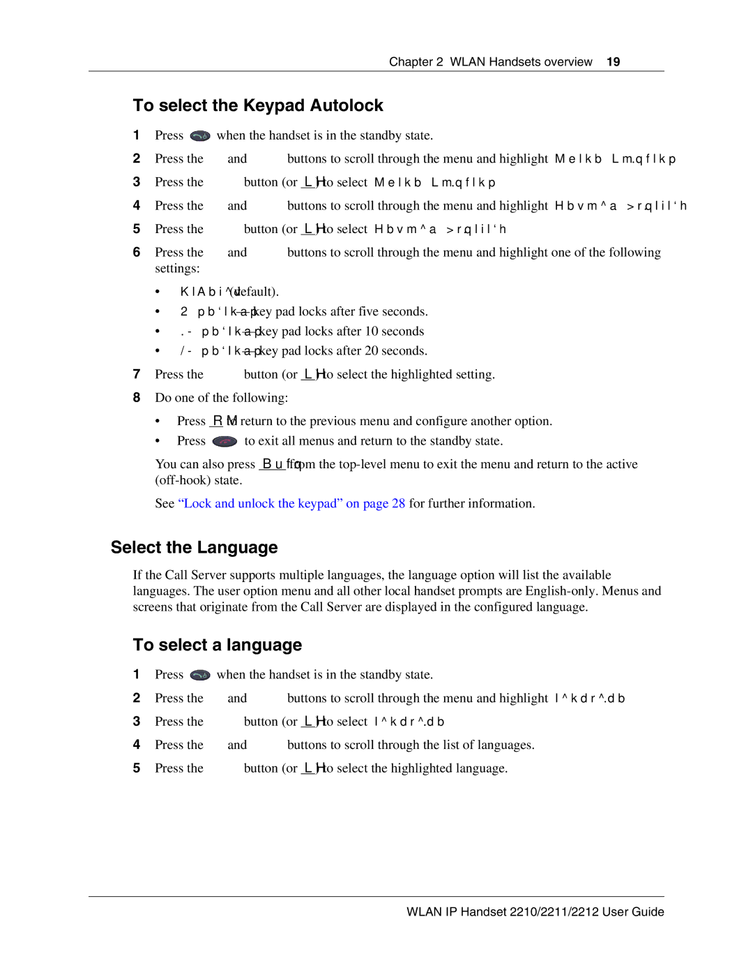 Nortel Networks 2211, 2212, 2210 manual To select the Keypad Autolock, Select the Language, To select a language 