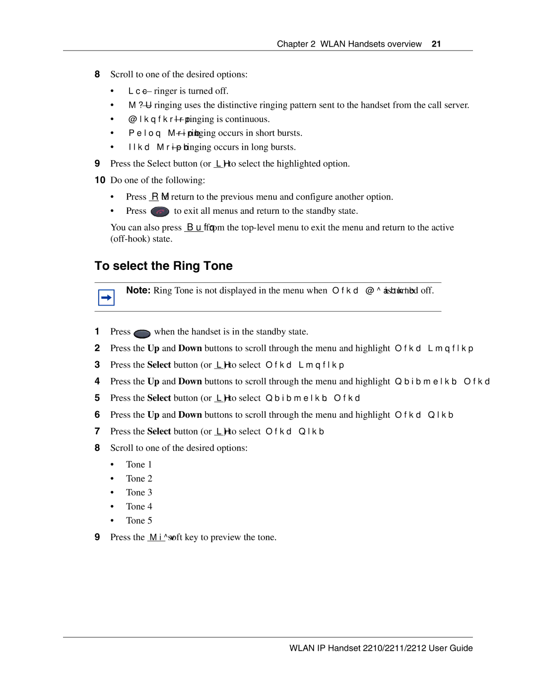 Nortel Networks 2212, 2211, 2210 manual To select the Ring Tone 