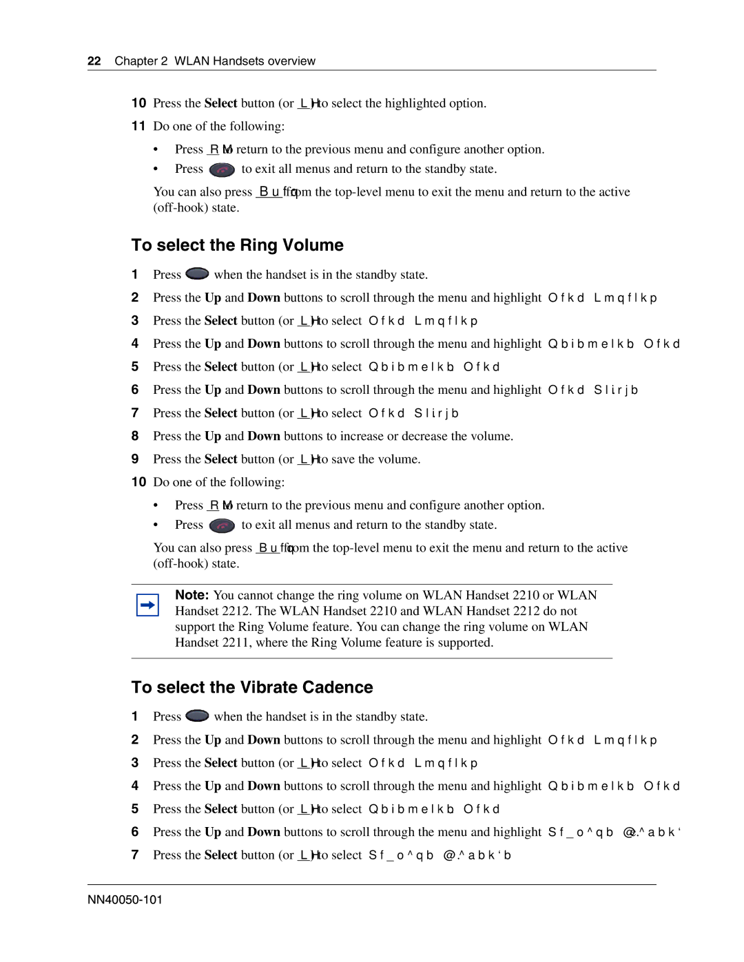 Nortel Networks 2211, 2212, 2210 manual To select the Ring Volume, To select the Vibrate Cadence 