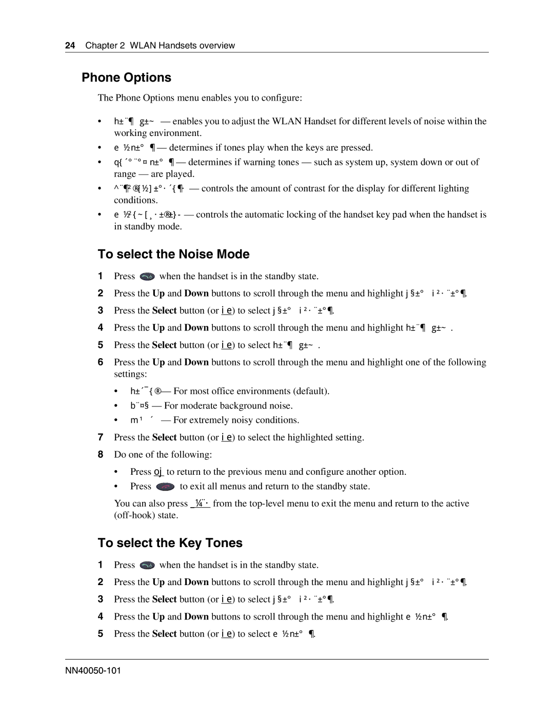 Nortel Networks 2212, 2211, 2210 manual Phone Options, To select the Noise Mode, To select the Key Tones 