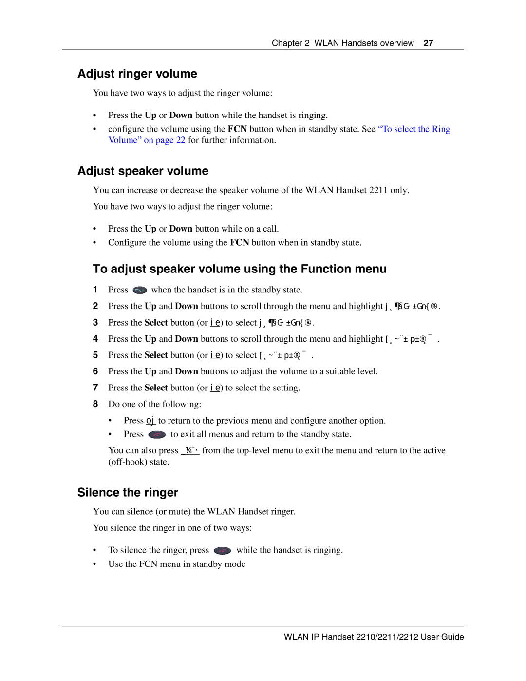 Nortel Networks 2212, 2211 Adjust ringer volume, Adjust speaker volume, To adjust speaker volume using the Function menu 