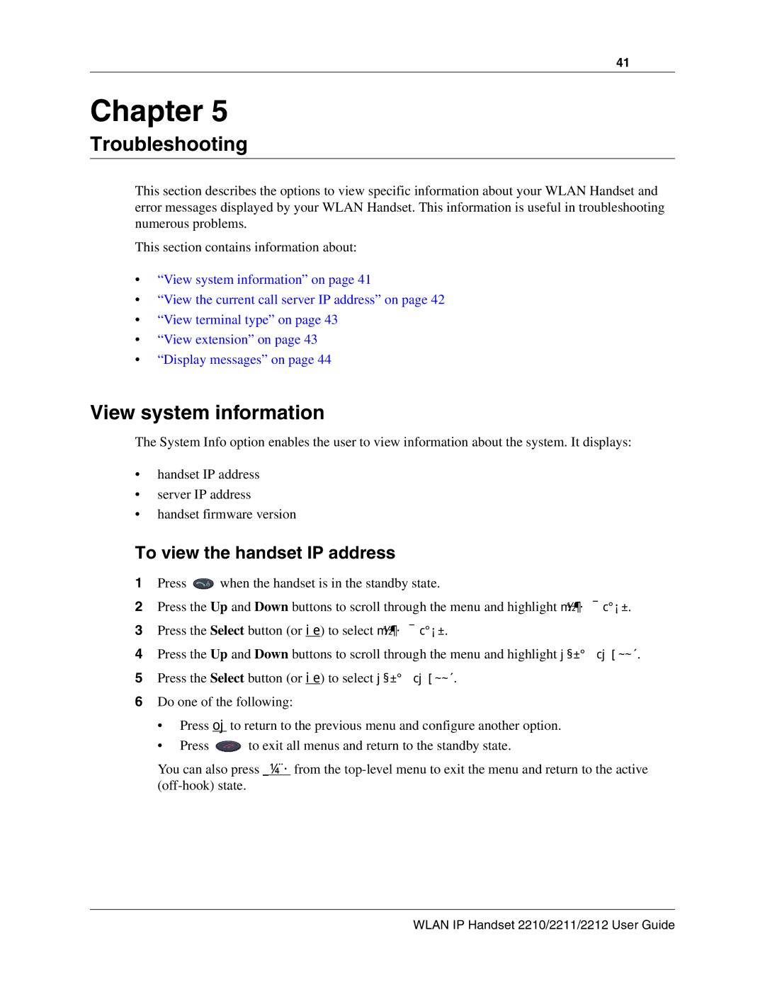 Nortel Networks 2210, 2212, 2211 manual Troubleshooting, View system information, To view the handset IP address 