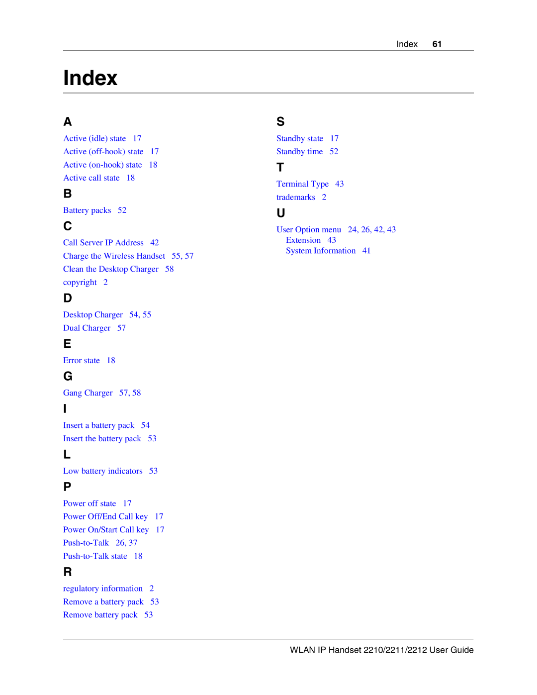 Nortel Networks 2211, 2212, 2210 manual Index 