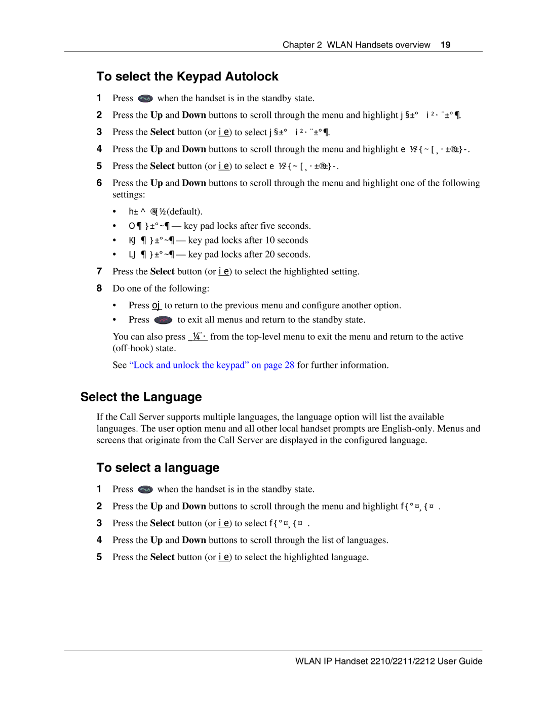 Nortel Networks 2211, 2212 manual To select the Keypad Autolock, Select the Language, To select a language 