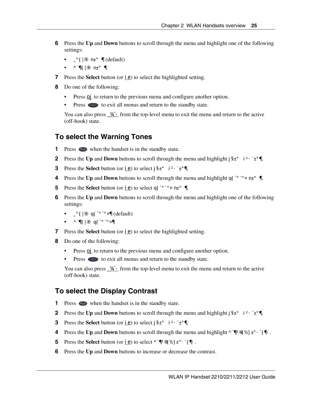 Nortel Networks 2211, 2212 manual To select the Warning Tones, To select the Display Contrast 