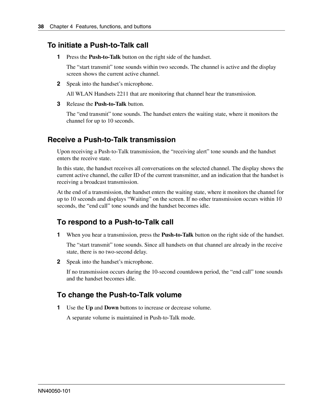 Nortel Networks 2212, 2211 manual To initiate a Push-to-Talk call, Receive a Push-to-Talk transmission 