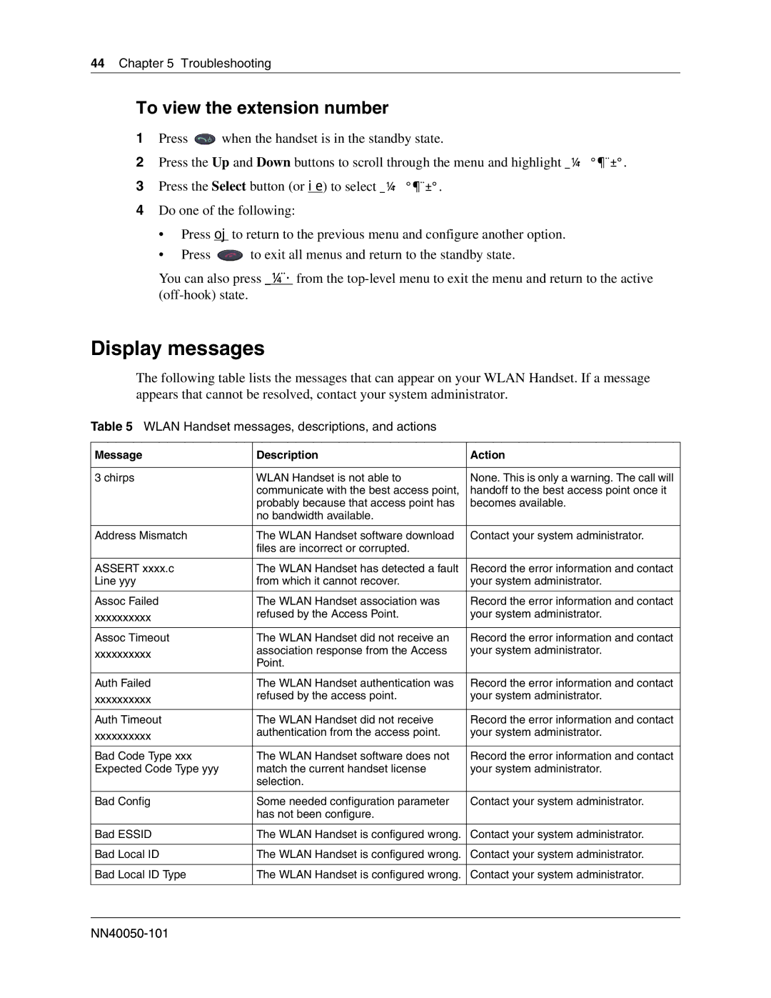 Nortel Networks 2212, 2211 manual Display messages, To view the extension number 