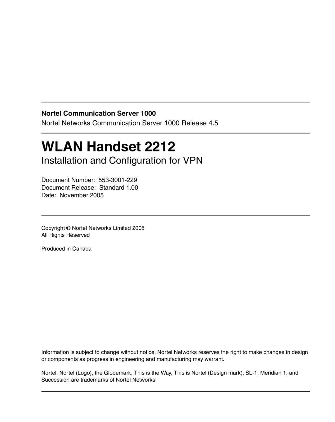 Nortel Networks 2212 manual Wlan Handset, Installation and Configuration for VPN 