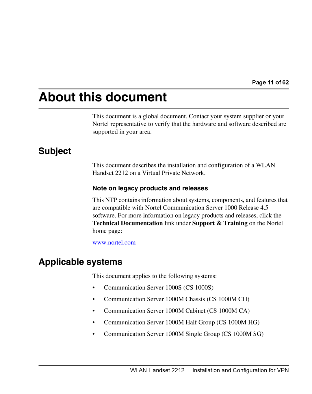 Nortel Networks 2212 manual About this document, Subject, Applicable systems 