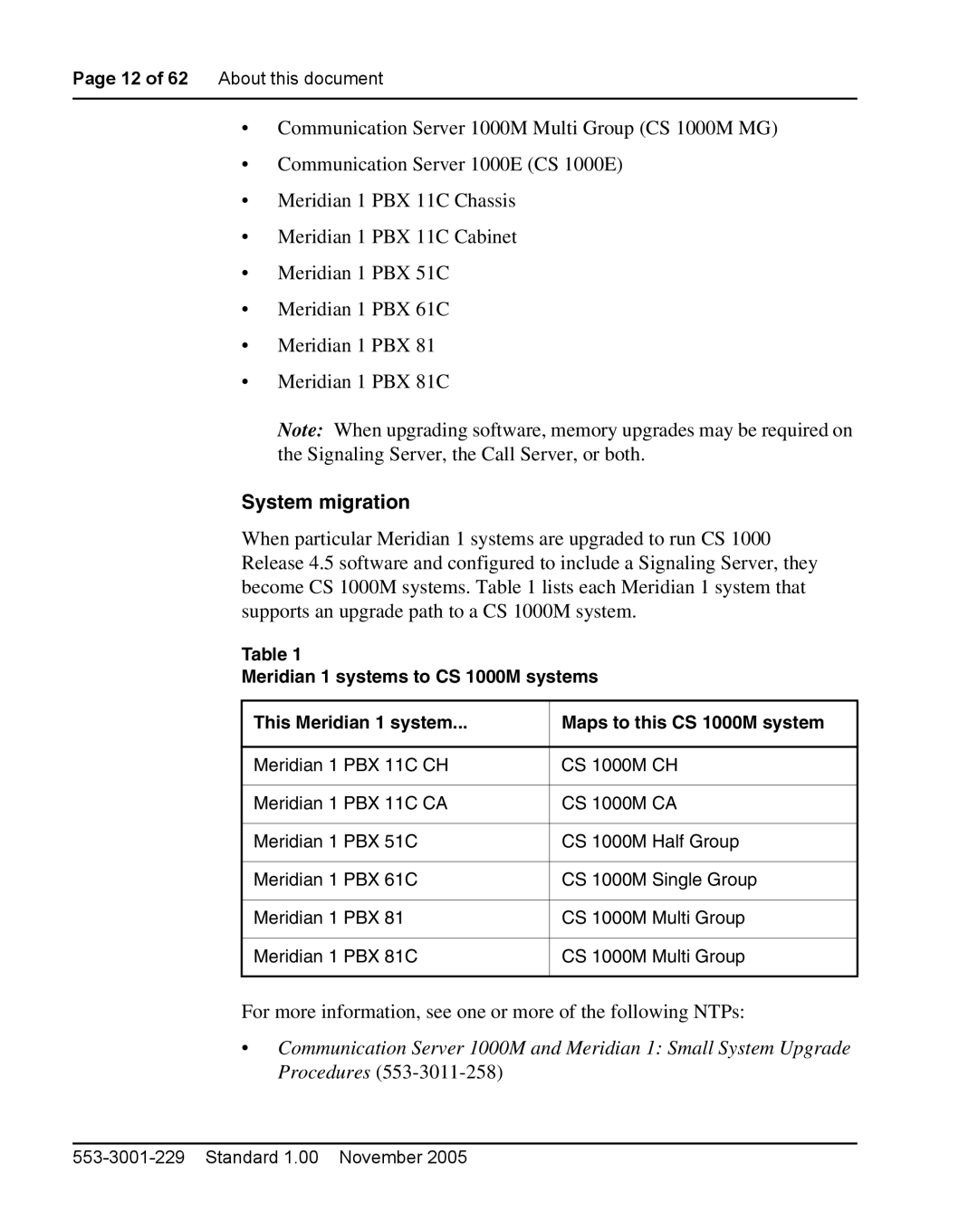 Nortel Networks 2212 manual System migration, For more information, see one or more of the following NTPs 