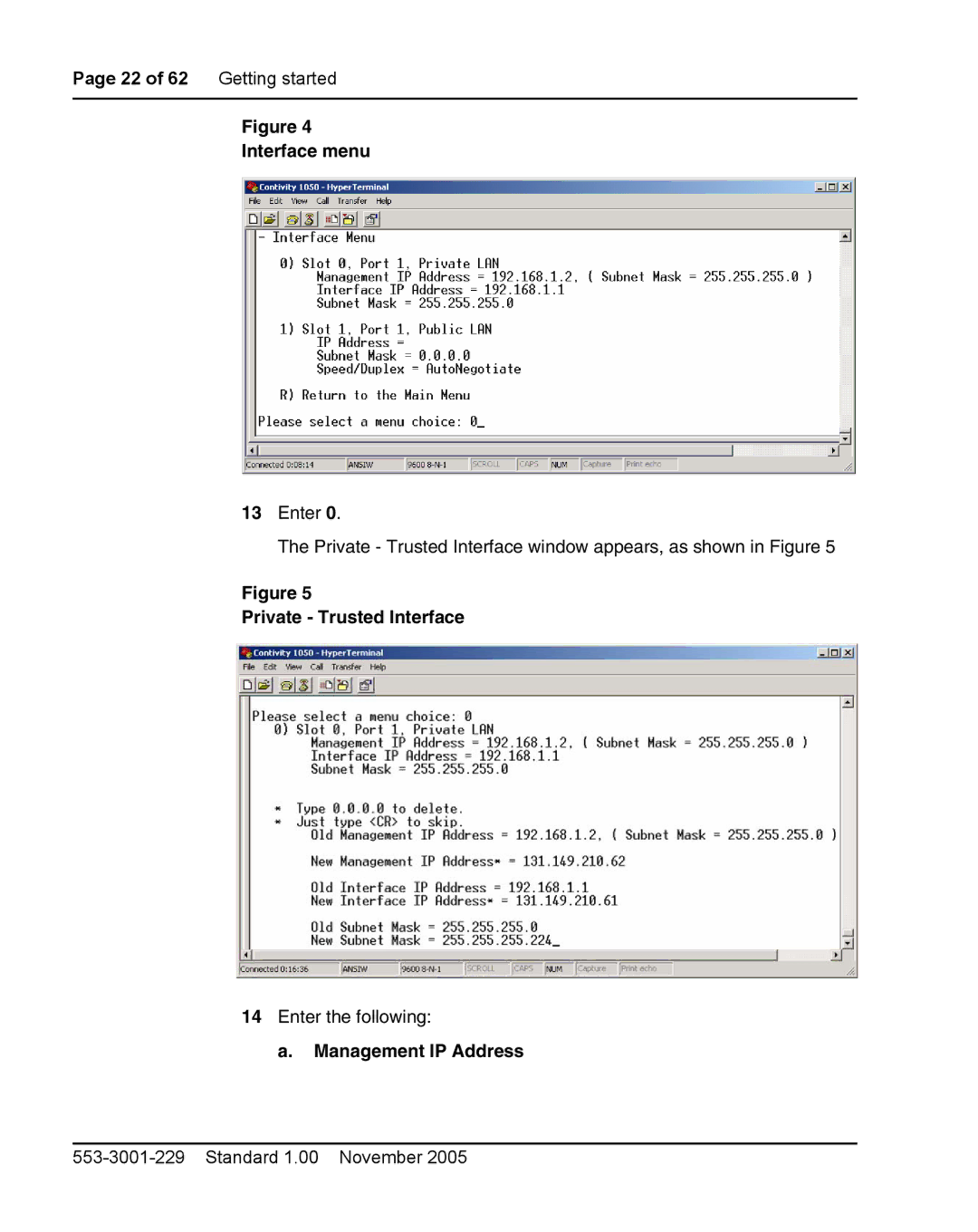 Nortel Networks 2212 manual Interface menu, Private Trusted Interface, Management IP Address 