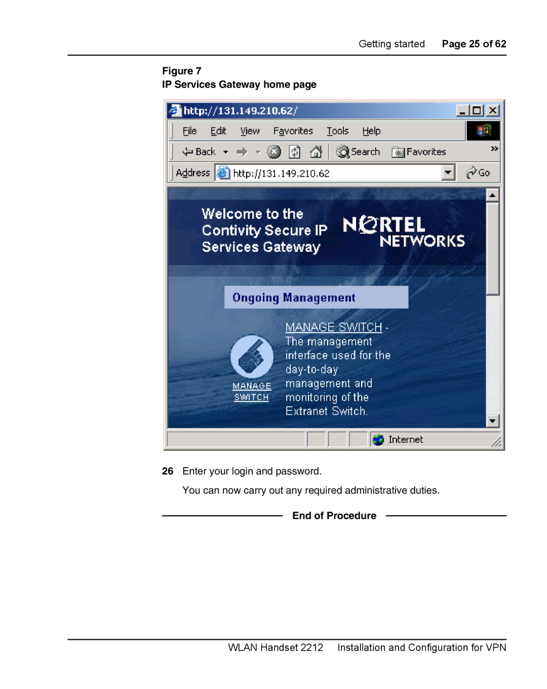 Nortel Networks 2212 manual IP Services Gateway home, End of Procedure 