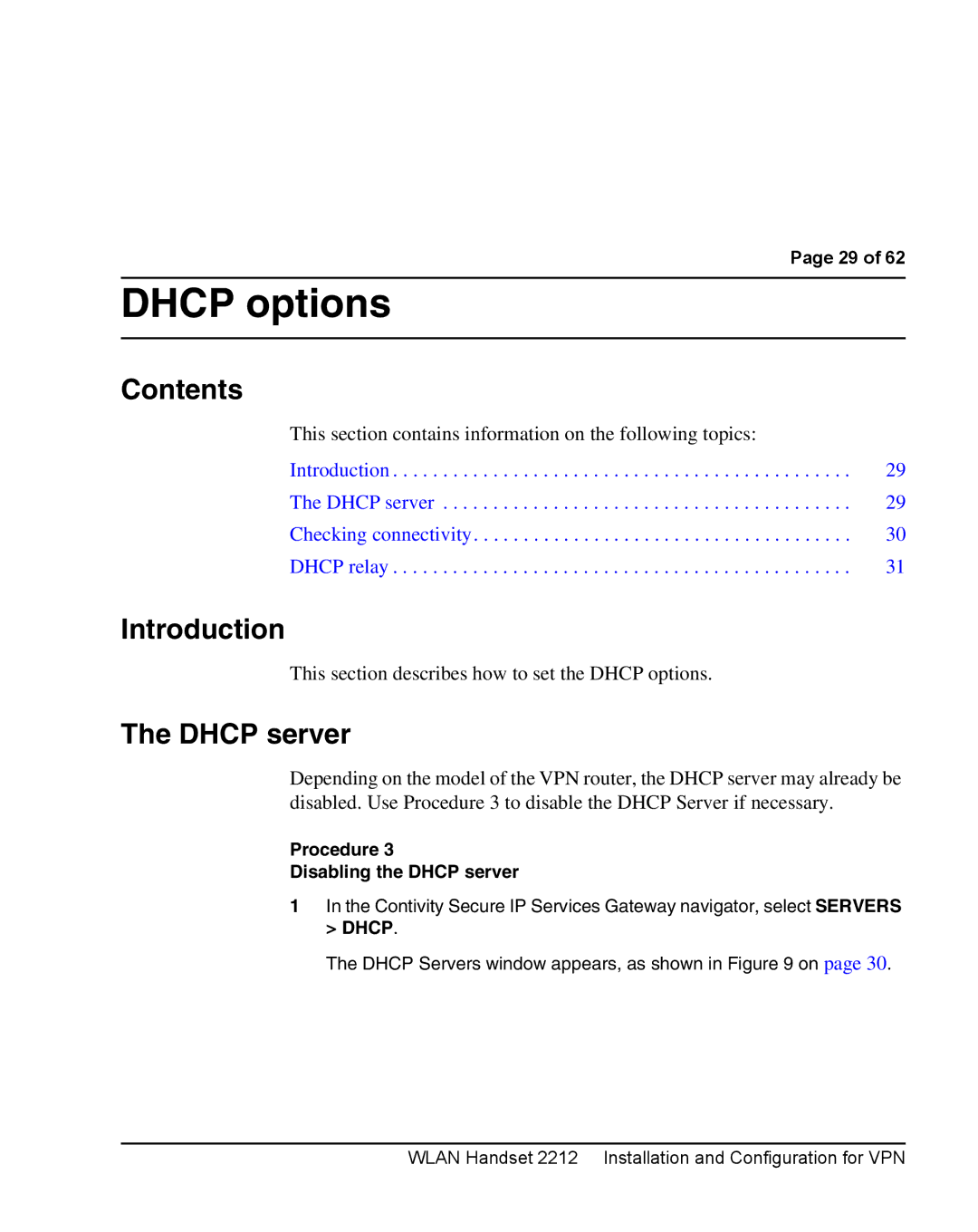 Nortel Networks 2212 manual Dhcp options, Dhcp server, This section contains information on the following topics 