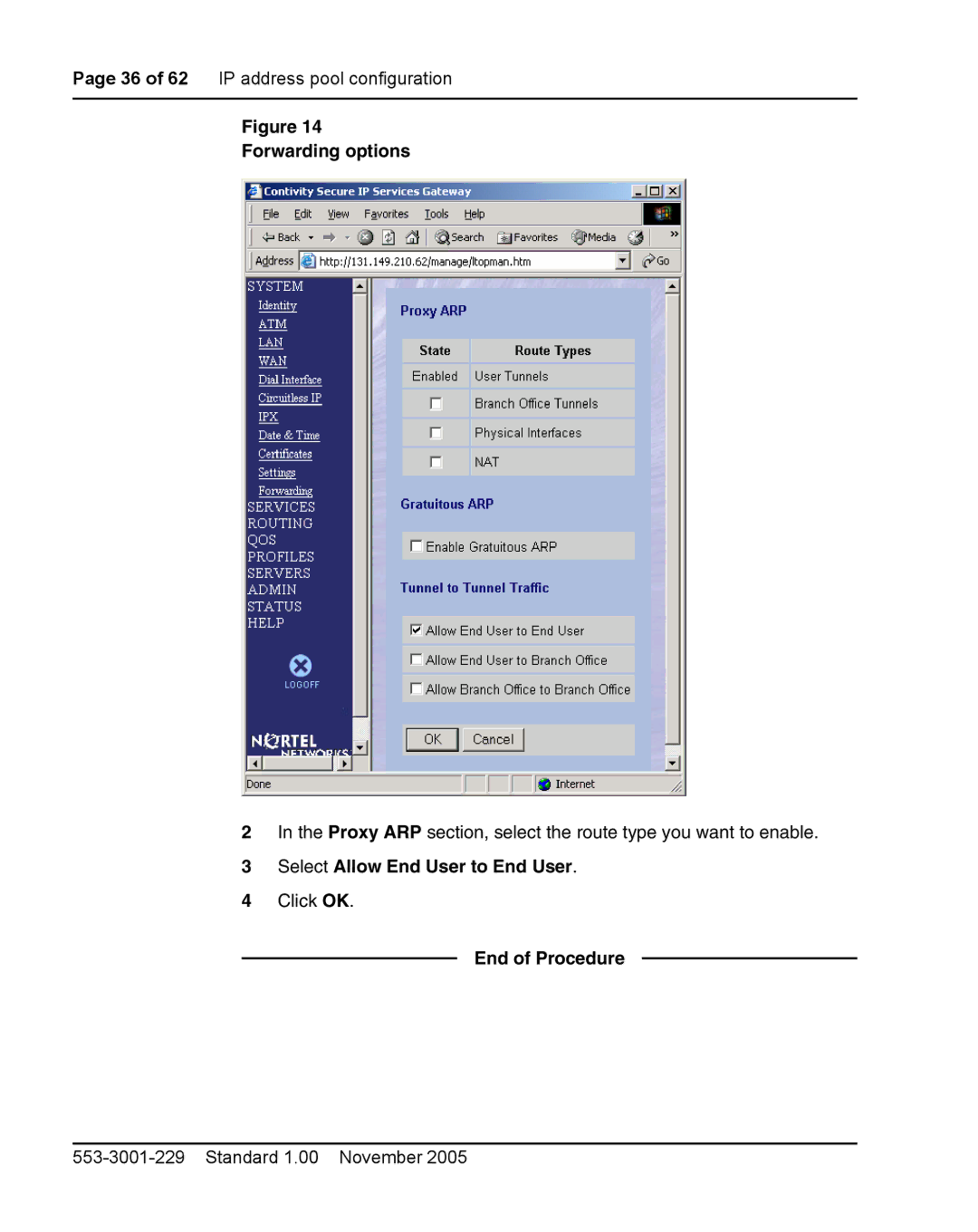 Nortel Networks 2212 manual Forwarding options, Select Allow End User to End User 