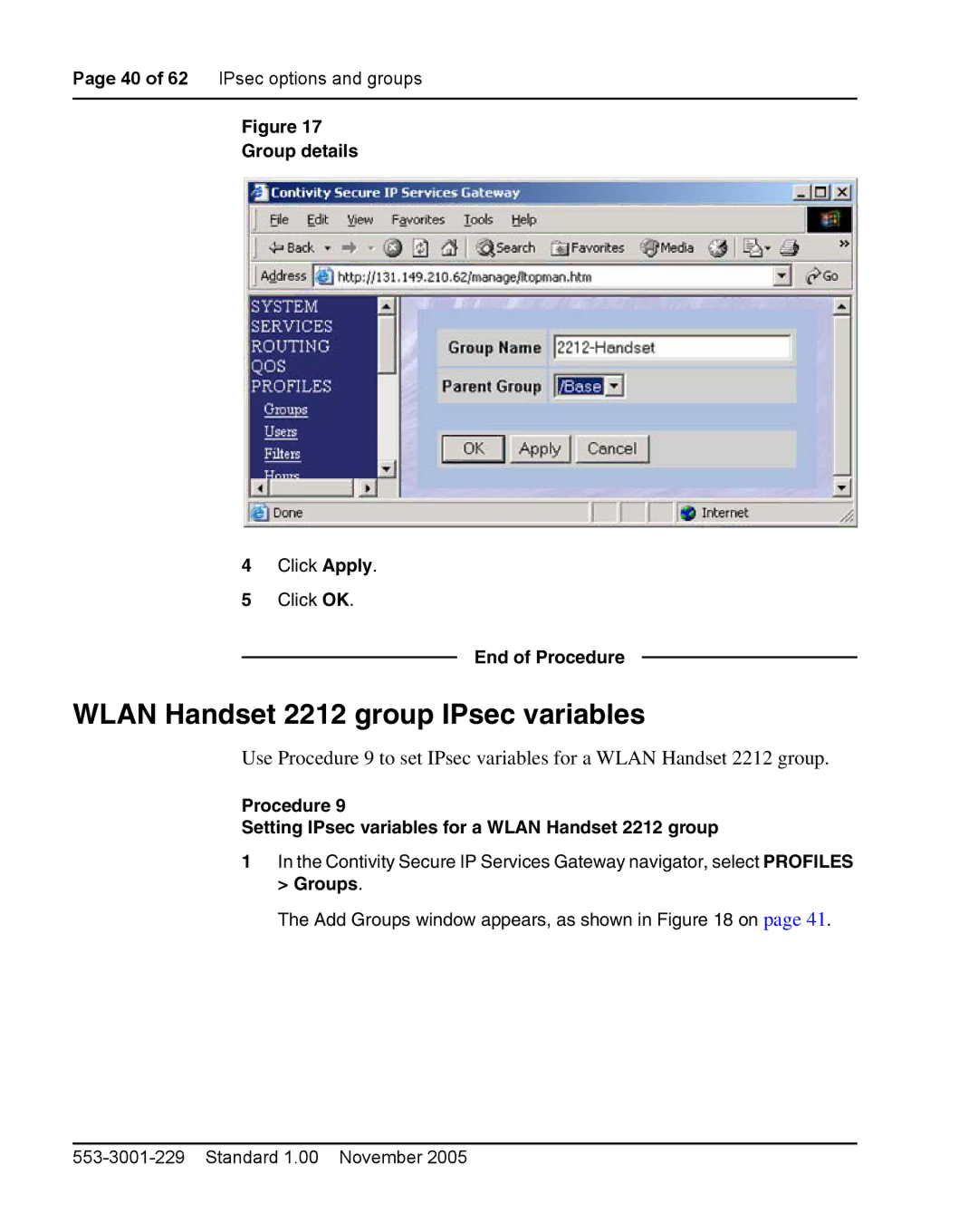 Nortel Networks manual Wlan Handset 2212 group IPsec variables, Group details 