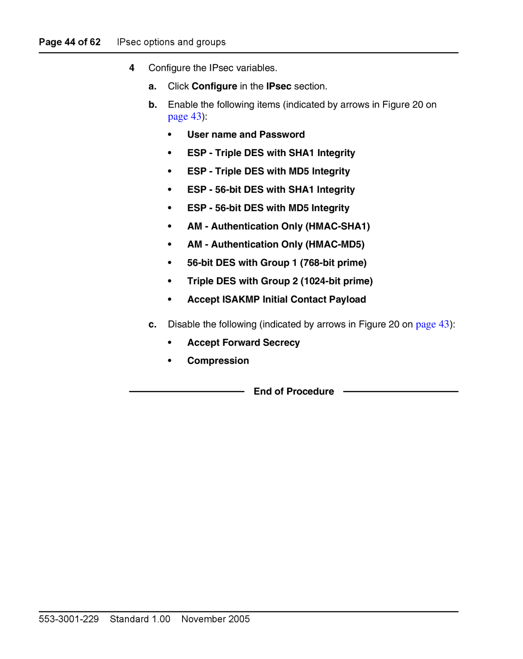 Nortel Networks 2212 manual Accept Forward Secrecy Compression End of Procedure 