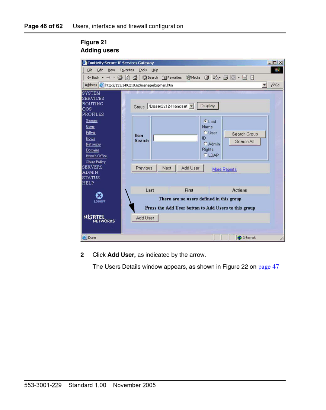 Nortel Networks 2212 manual Adding users 