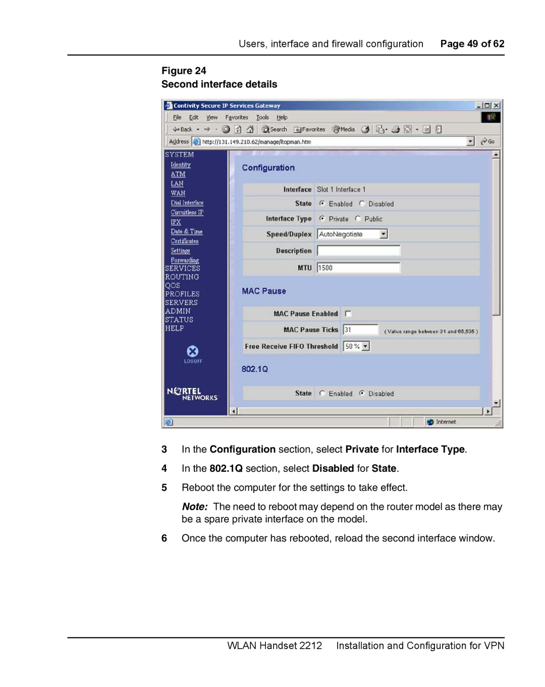 Nortel Networks 2212 manual Users, interface and firewall configuration Page 49 