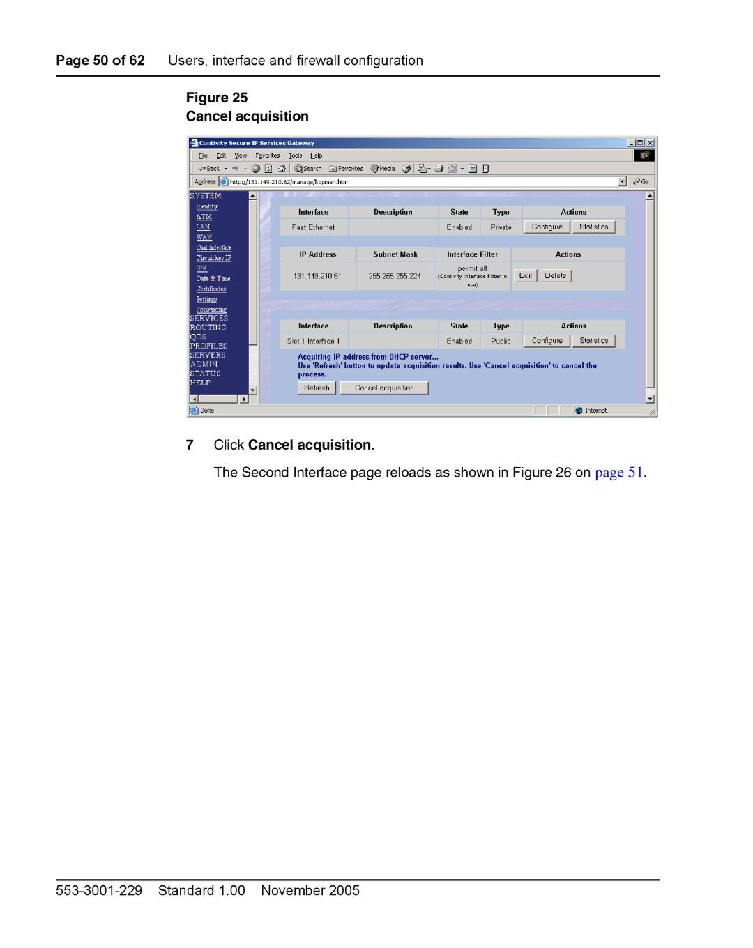 Nortel Networks 2212 manual Cancel acquisition Click Cancel acquisition 