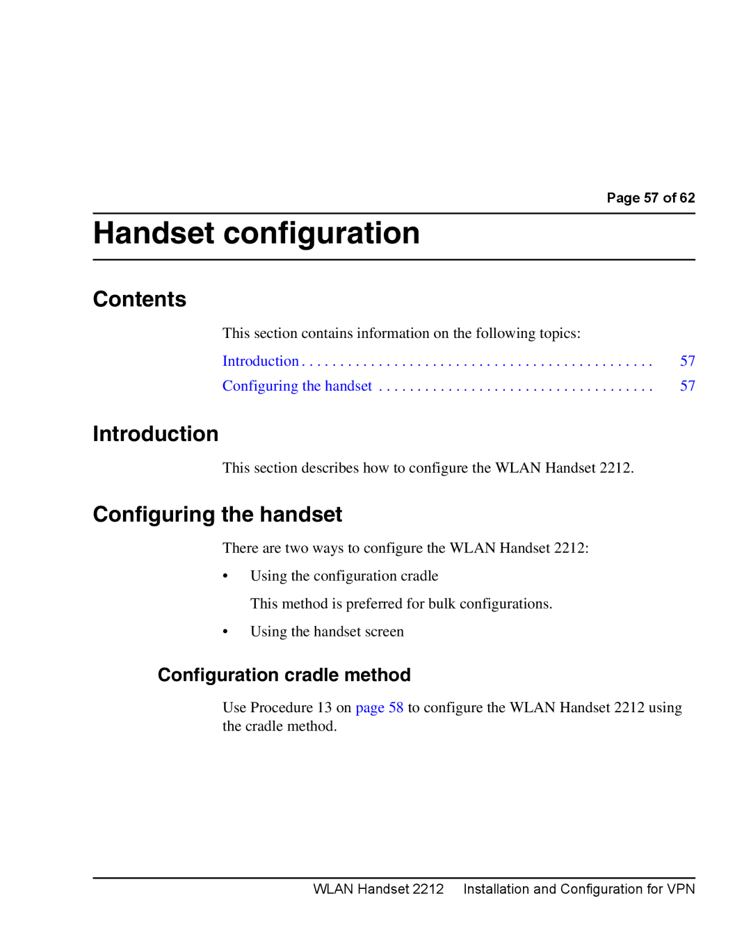 Nortel Networks 2212 manual Handset configuration, Configuring the handset 