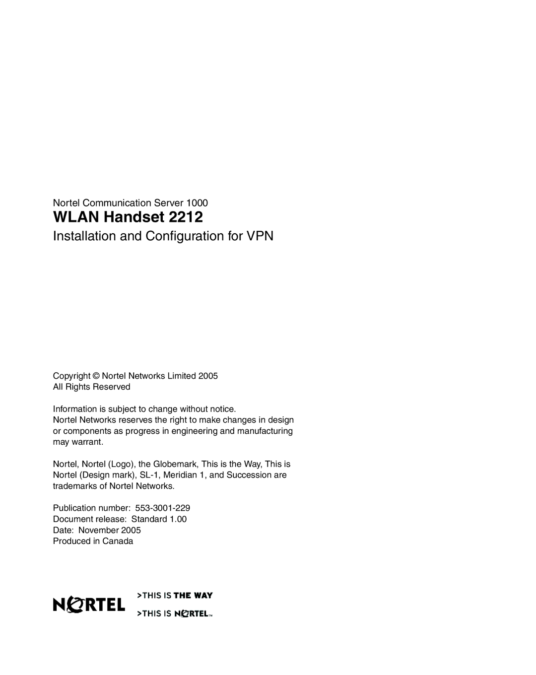 Nortel Networks 2212 manual Wlan Handset, Installation and Configuration for VPN 