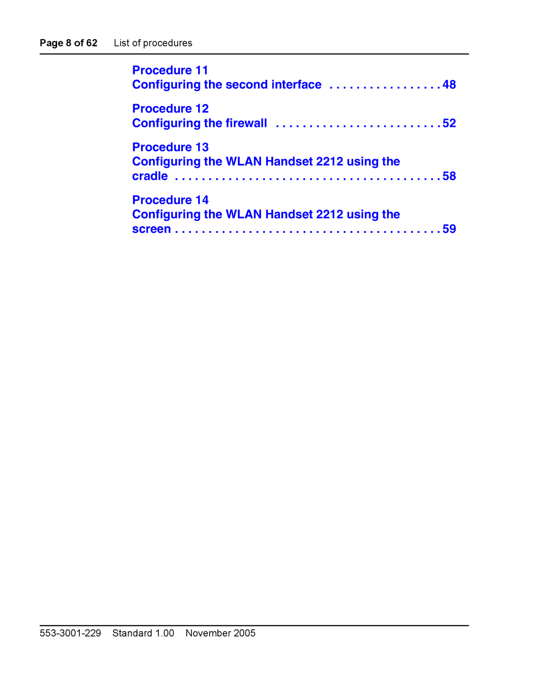 Nortel Networks 2212 manual 8 of 62 List of procedures 