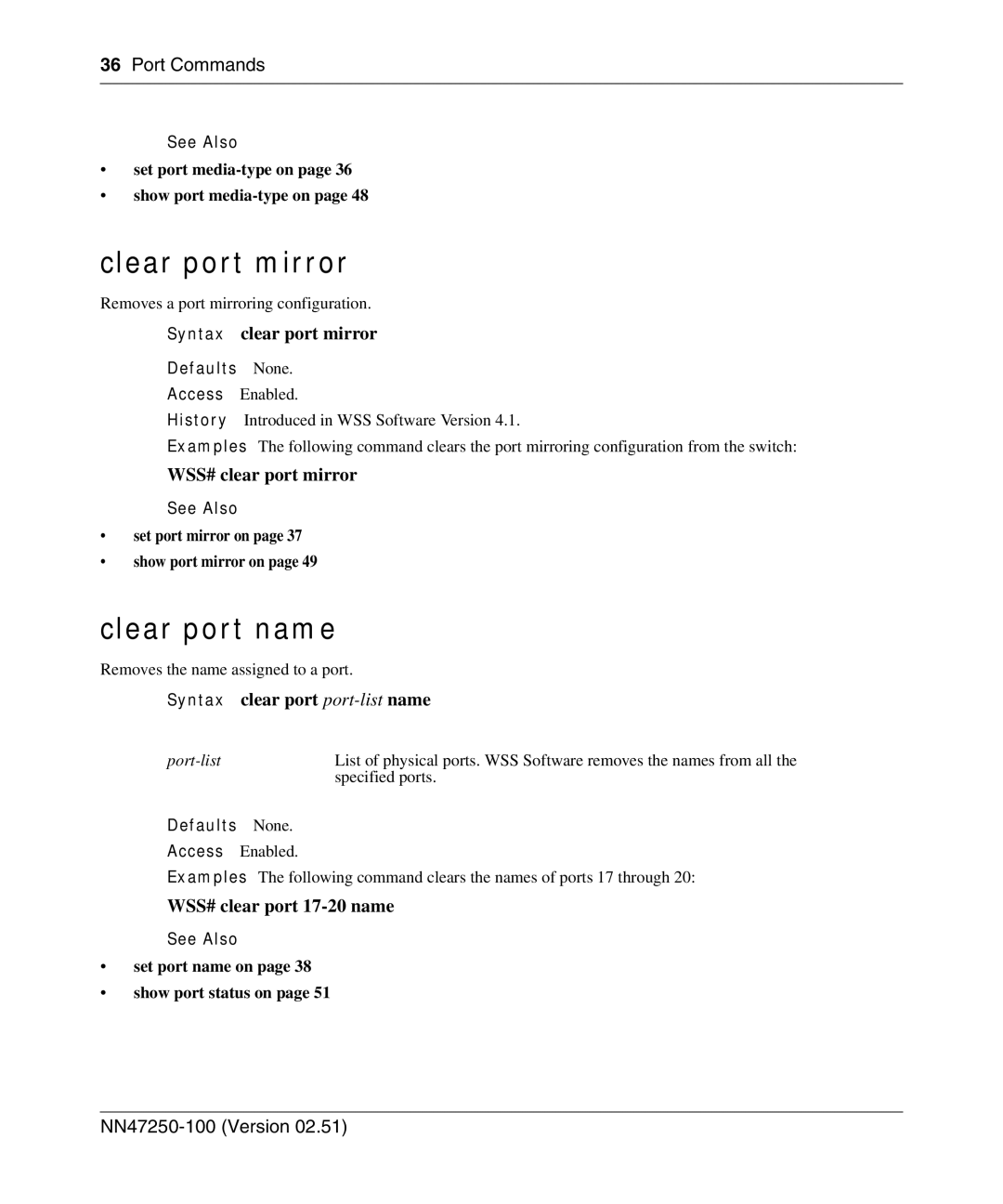 Nortel Networks 2300 Series manual Clear port mirror, Clear port name 