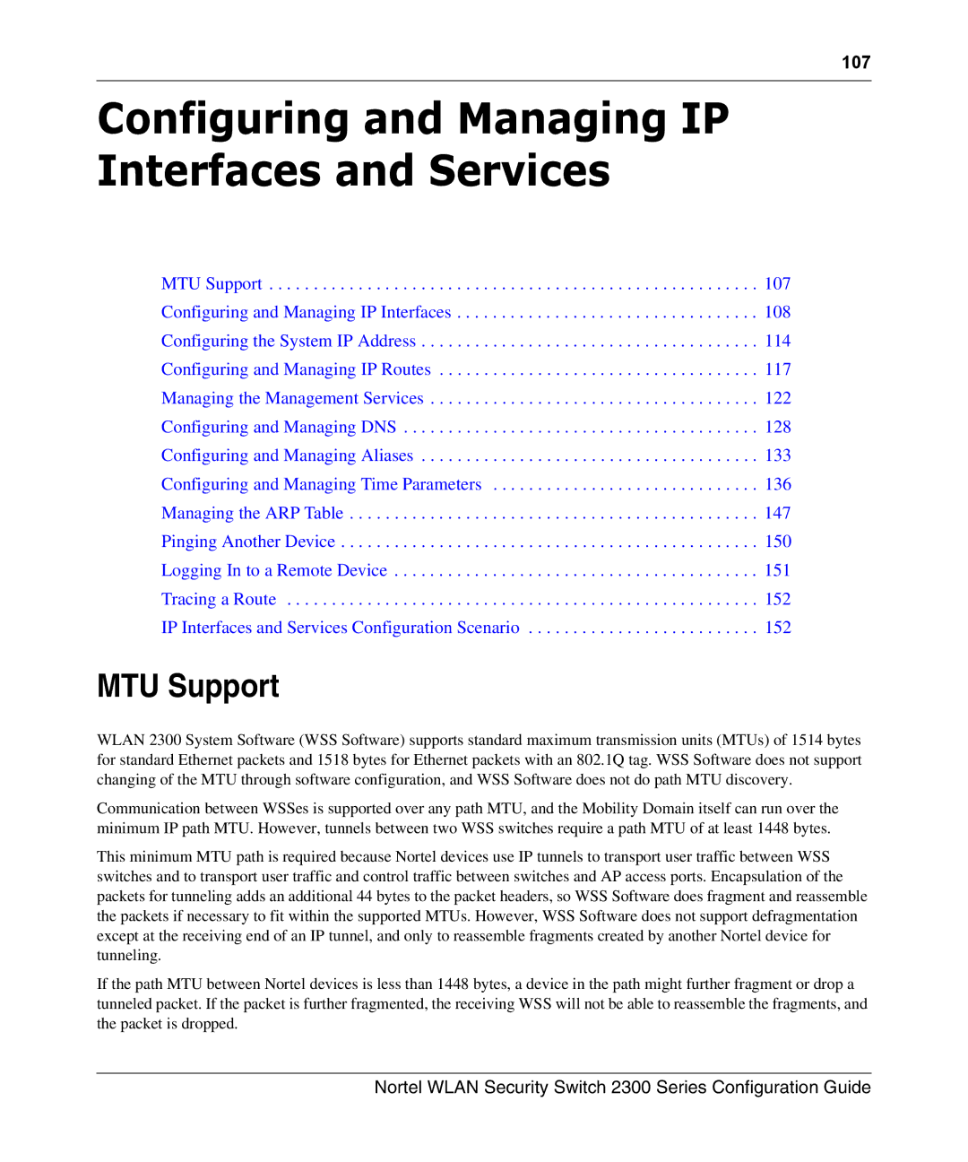 Nortel Networks 2300 manual Configuring and Managing IP Interfaces and Services, MTU Support 