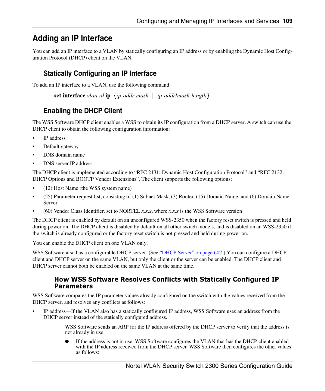 Nortel Networks 2300 manual Adding an IP Interface, Statically Configuring an IP Interface, Enabling the Dhcp Client 