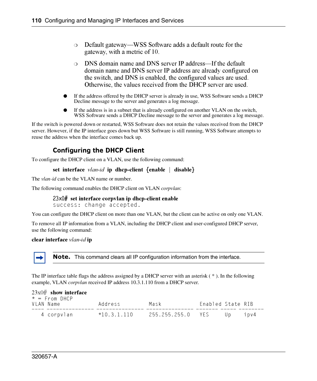 Nortel Networks 2300 manual Set interface vlan-idip dhcp-client enable disable, 23x0# show interface 