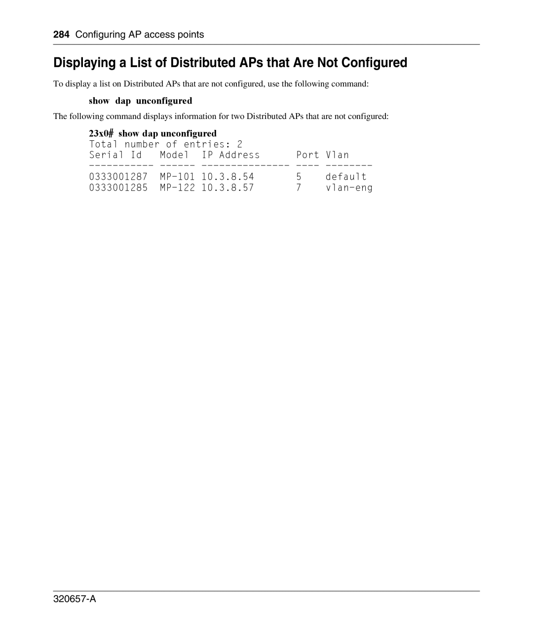 Nortel Networks 2300 manual Show dap unconfigured, 23x0 # show dap unconfigured 