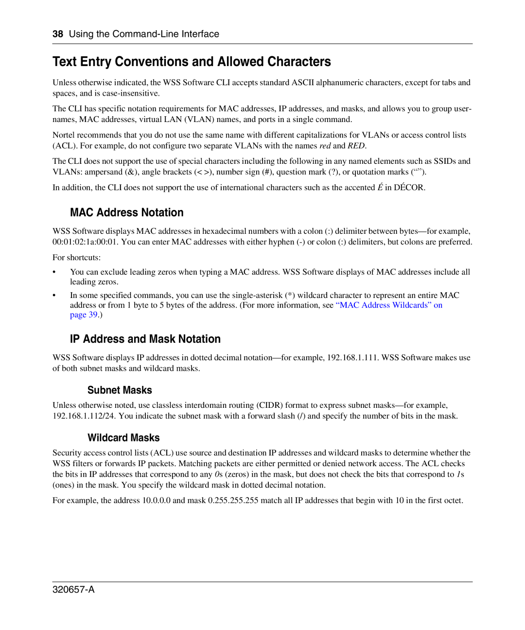 Nortel Networks 2300 Text Entry Conventions and Allowed Characters, MAC Address Notation, IP Address and Mask Notation 