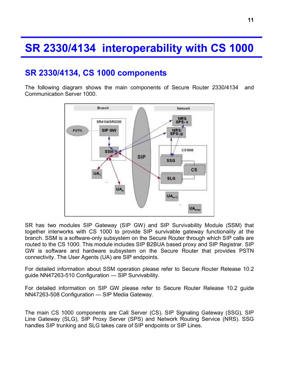 Nortel Networks quick start SR 2330/4134 interoperability with CS, SR 2330/4134, CS 1000 components 