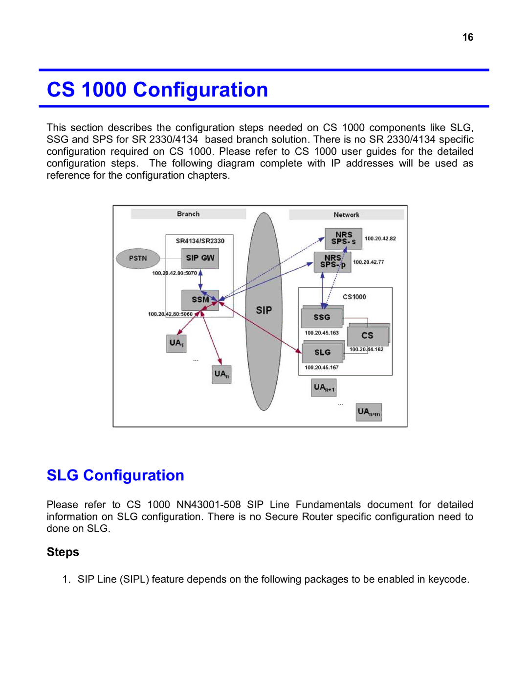 Nortel Networks 2330 quick start CS 1000 Configuration, SLG Configuration 