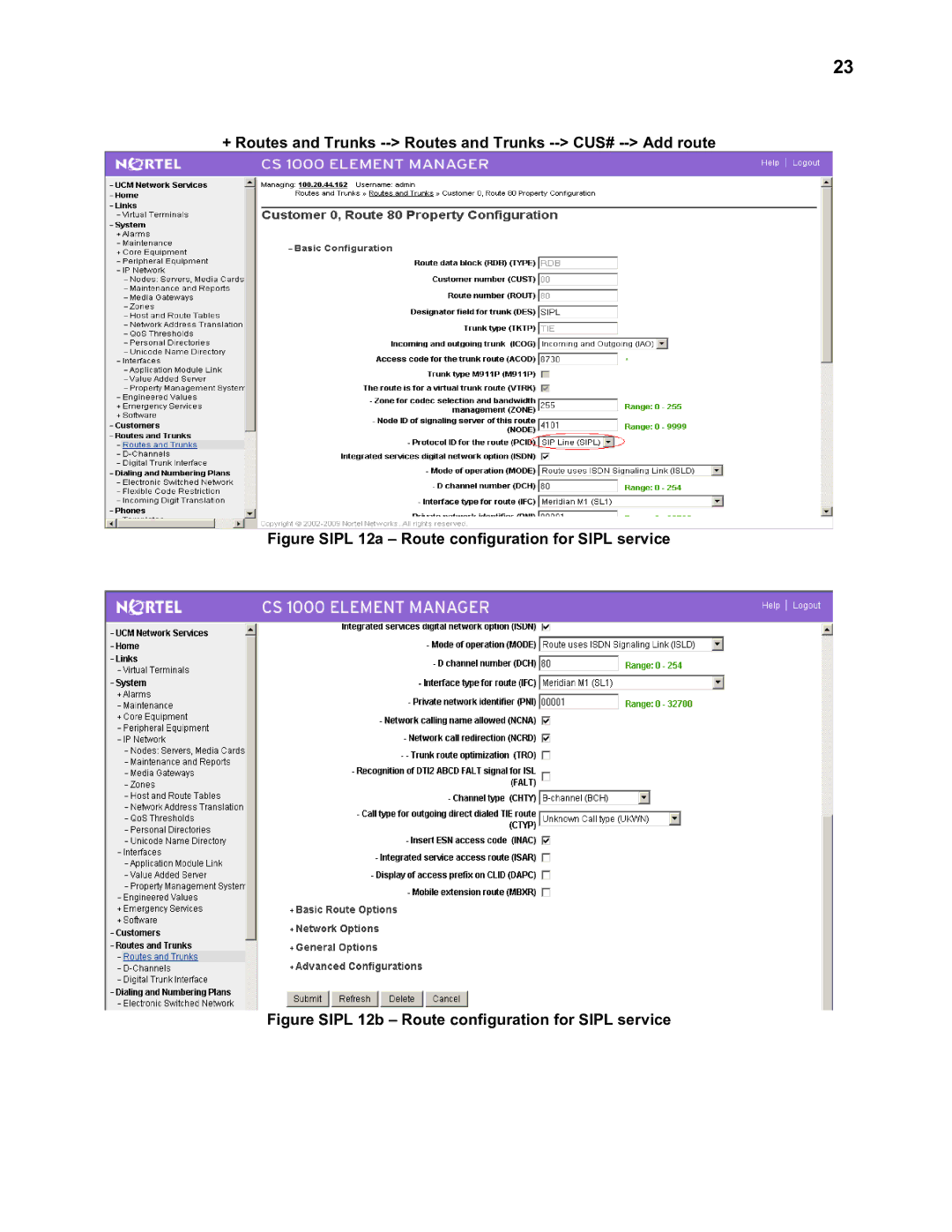 Nortel Networks 2330 quick start Figure Sipl 12a Route configuration for Sipl service 