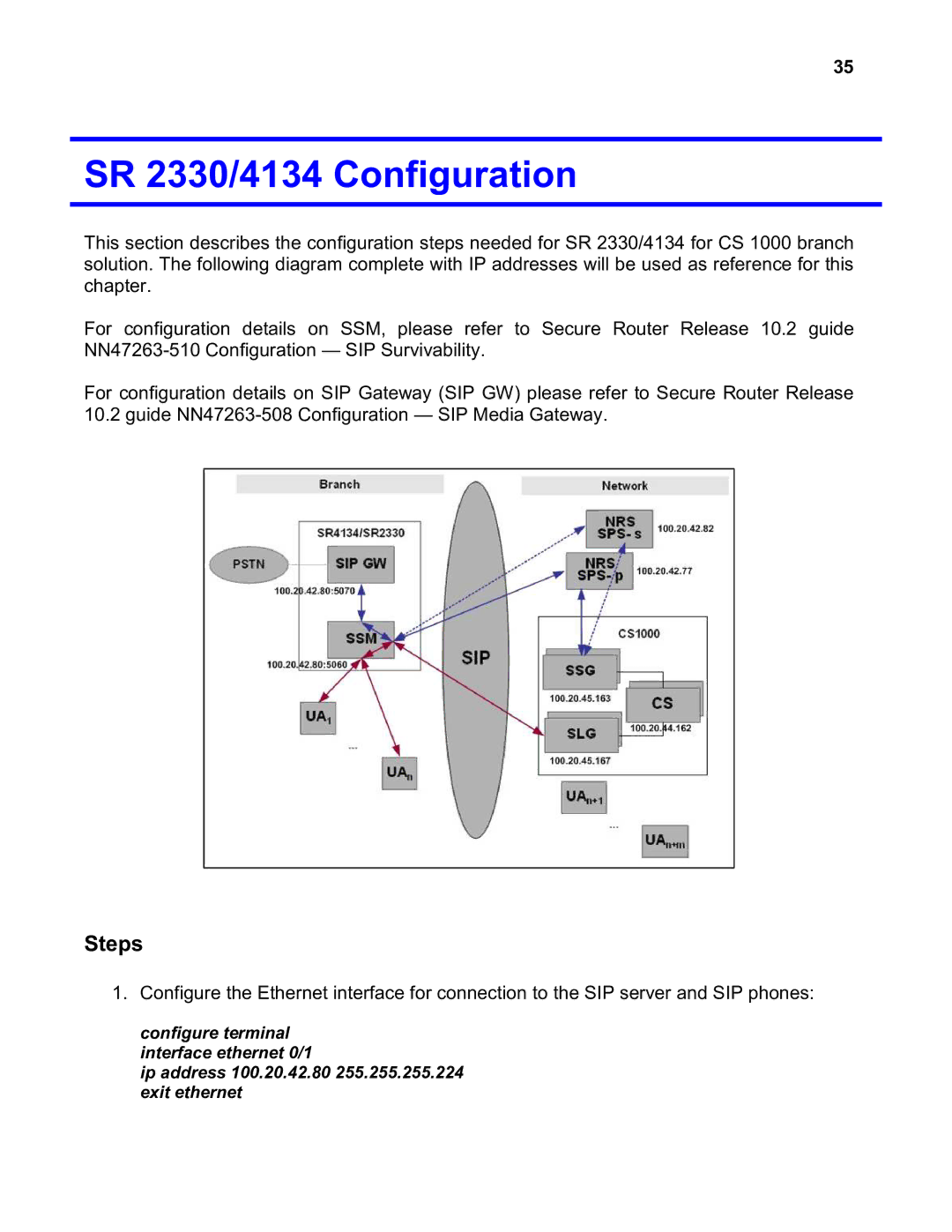 Nortel Networks quick start SR 2330/4134 Configuration 