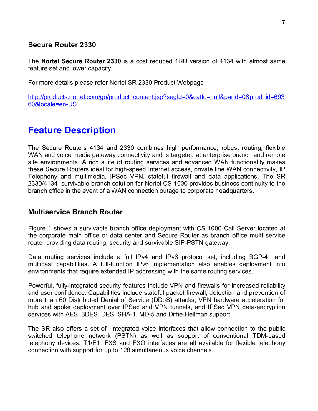 Nortel Networks 2330 quick start Feature Description 