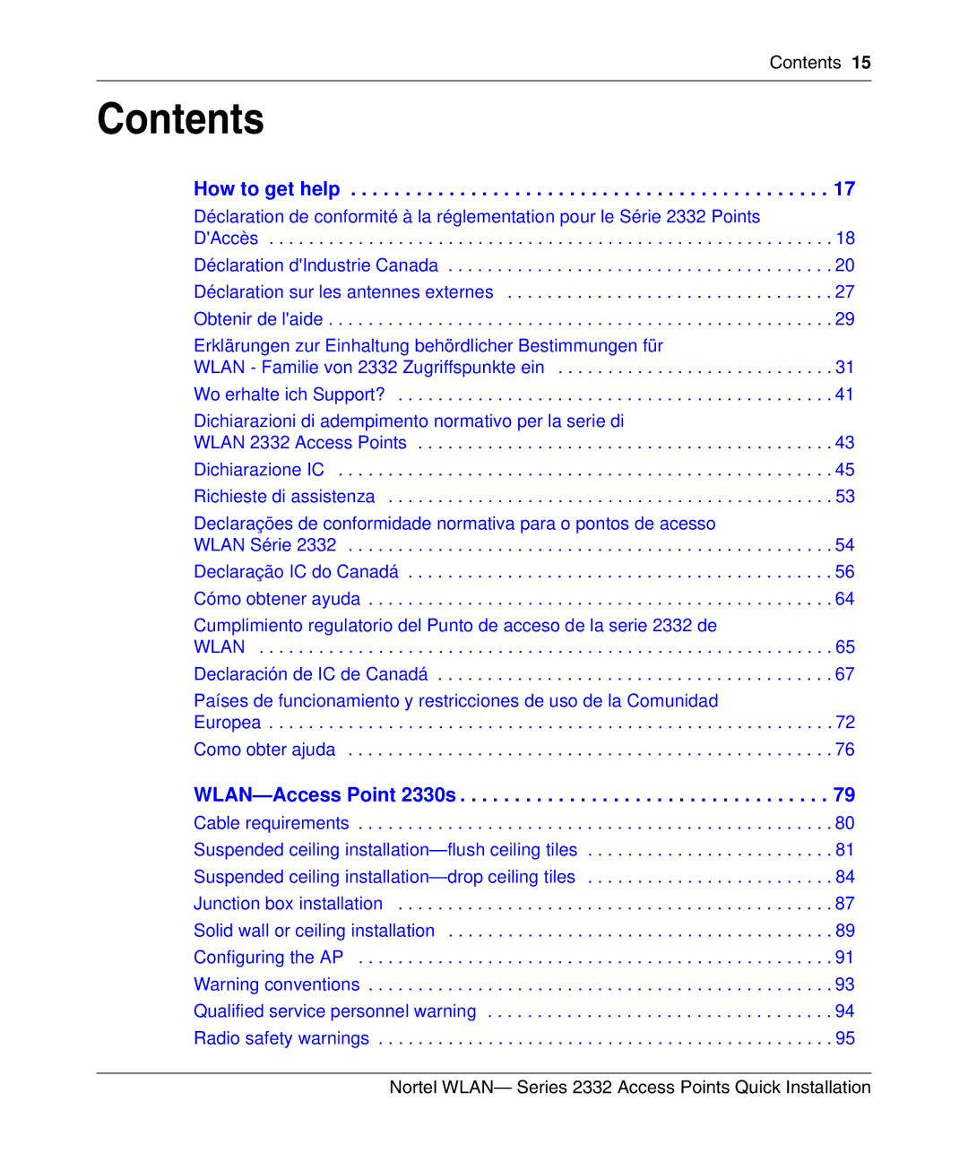 Nortel Networks 2332 manual Contents 