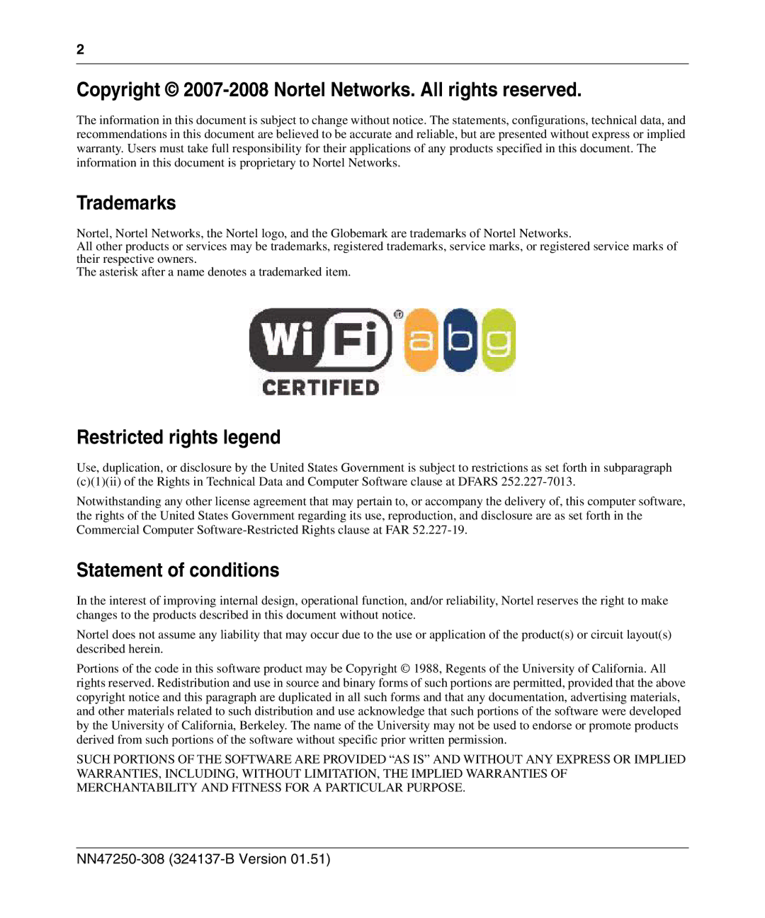 Nortel Networks 2332 manual Copyright 2007-2008 Nortel Networks. All rights reserved 