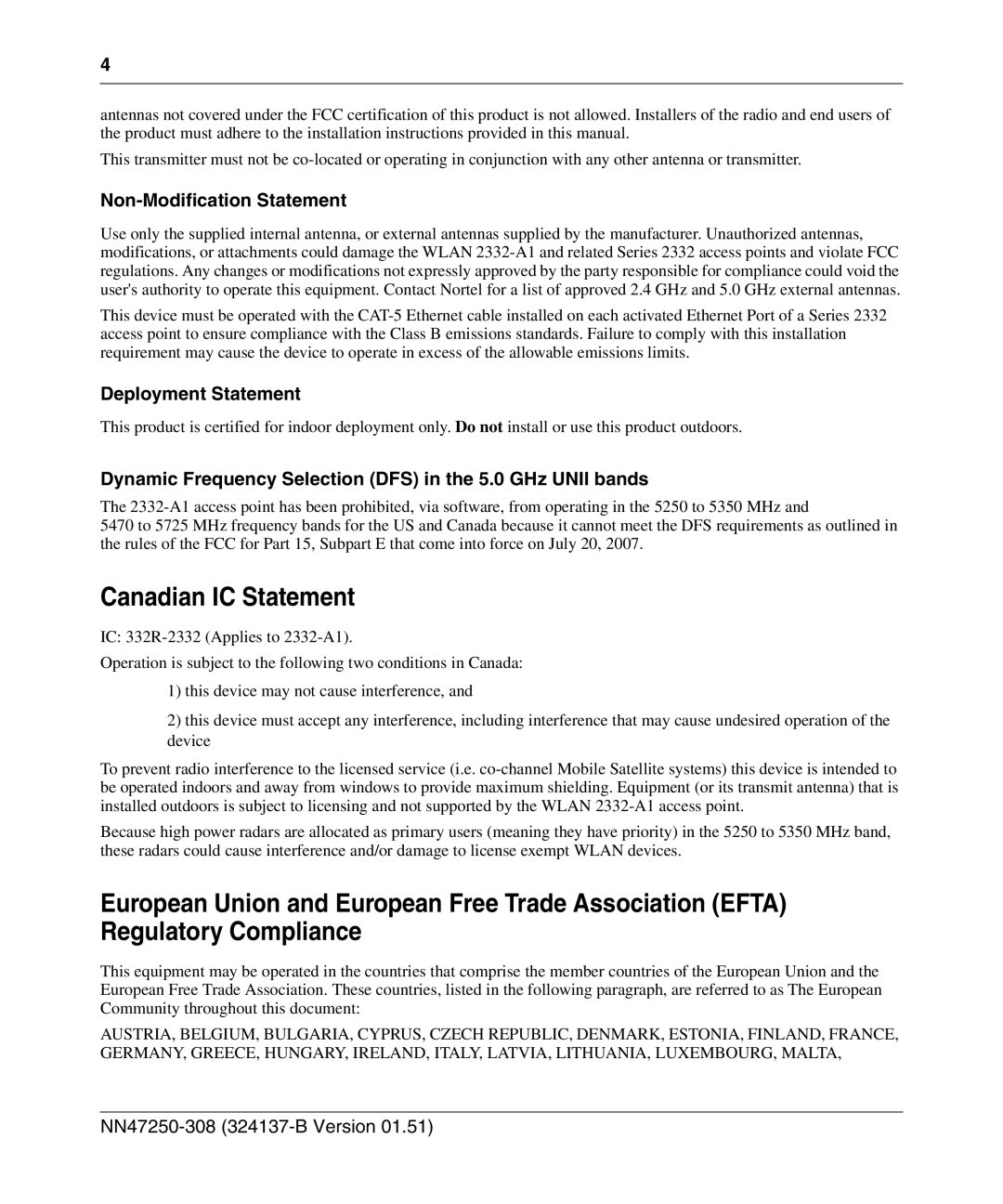 Nortel Networks 2332 manual Non-Modification Statement, Deployment Statement 