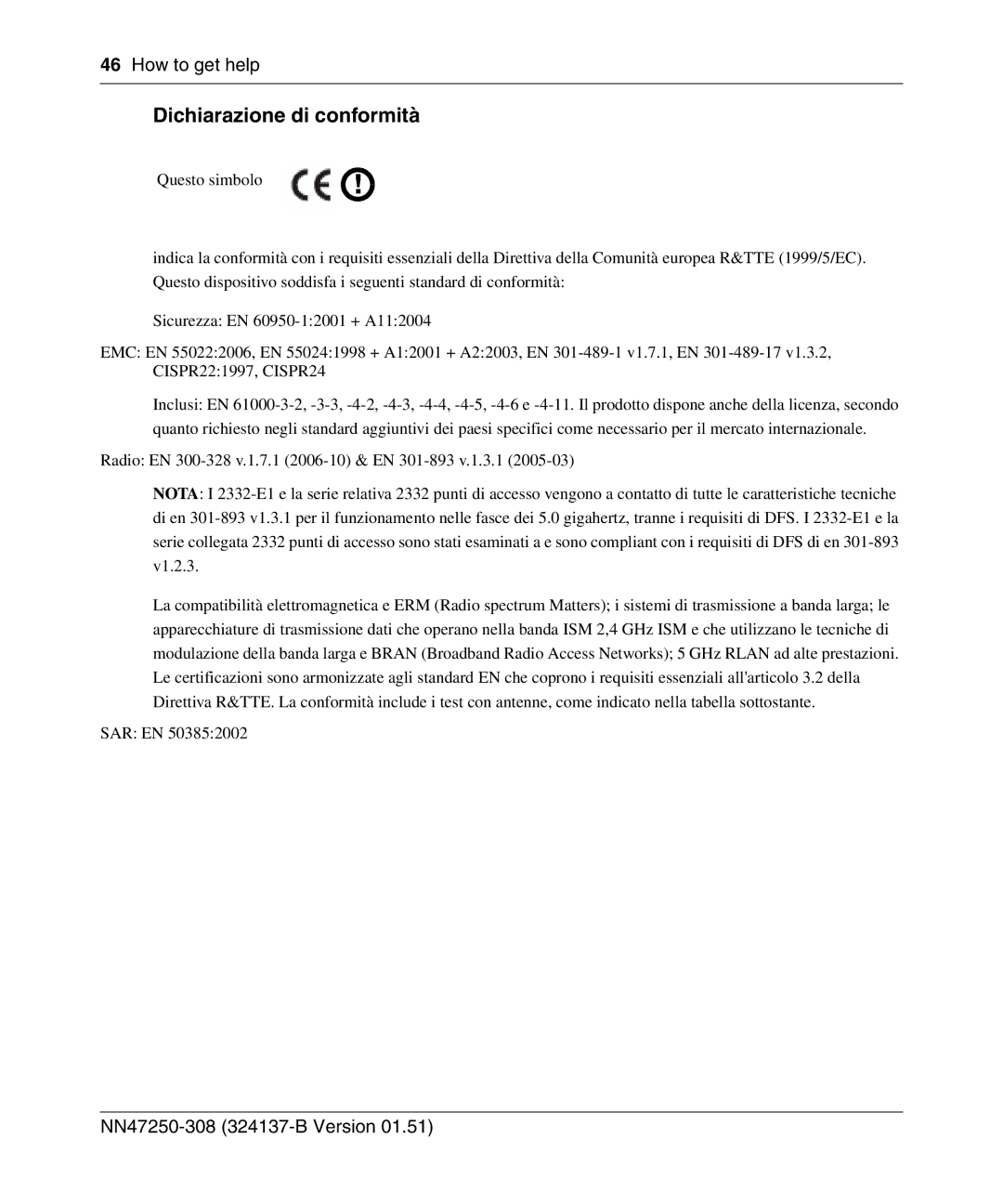 Nortel Networks 2332 manual Dichiarazione di conformità 