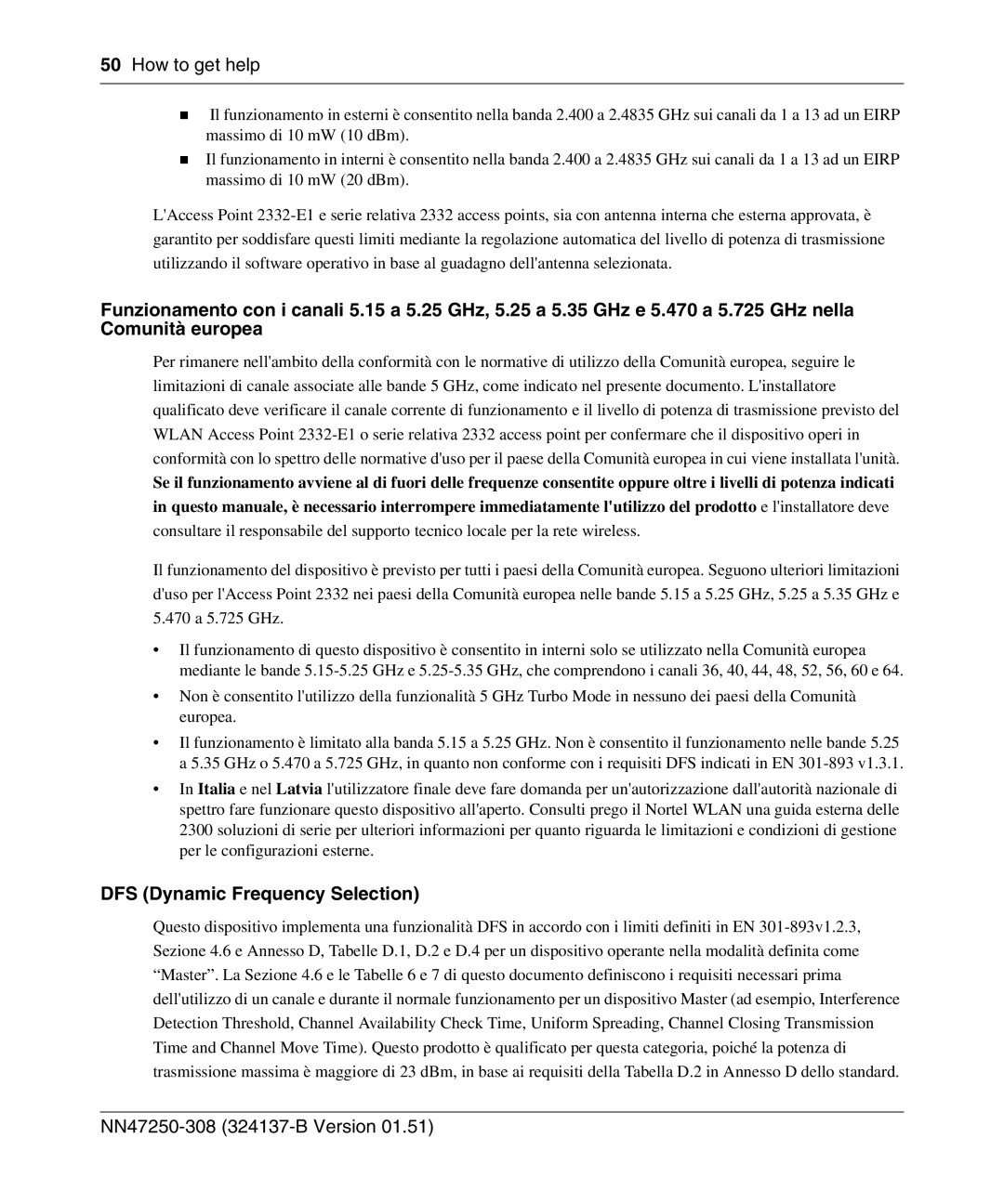 Nortel Networks 2332 manual DFS Dynamic Frequency Selection 