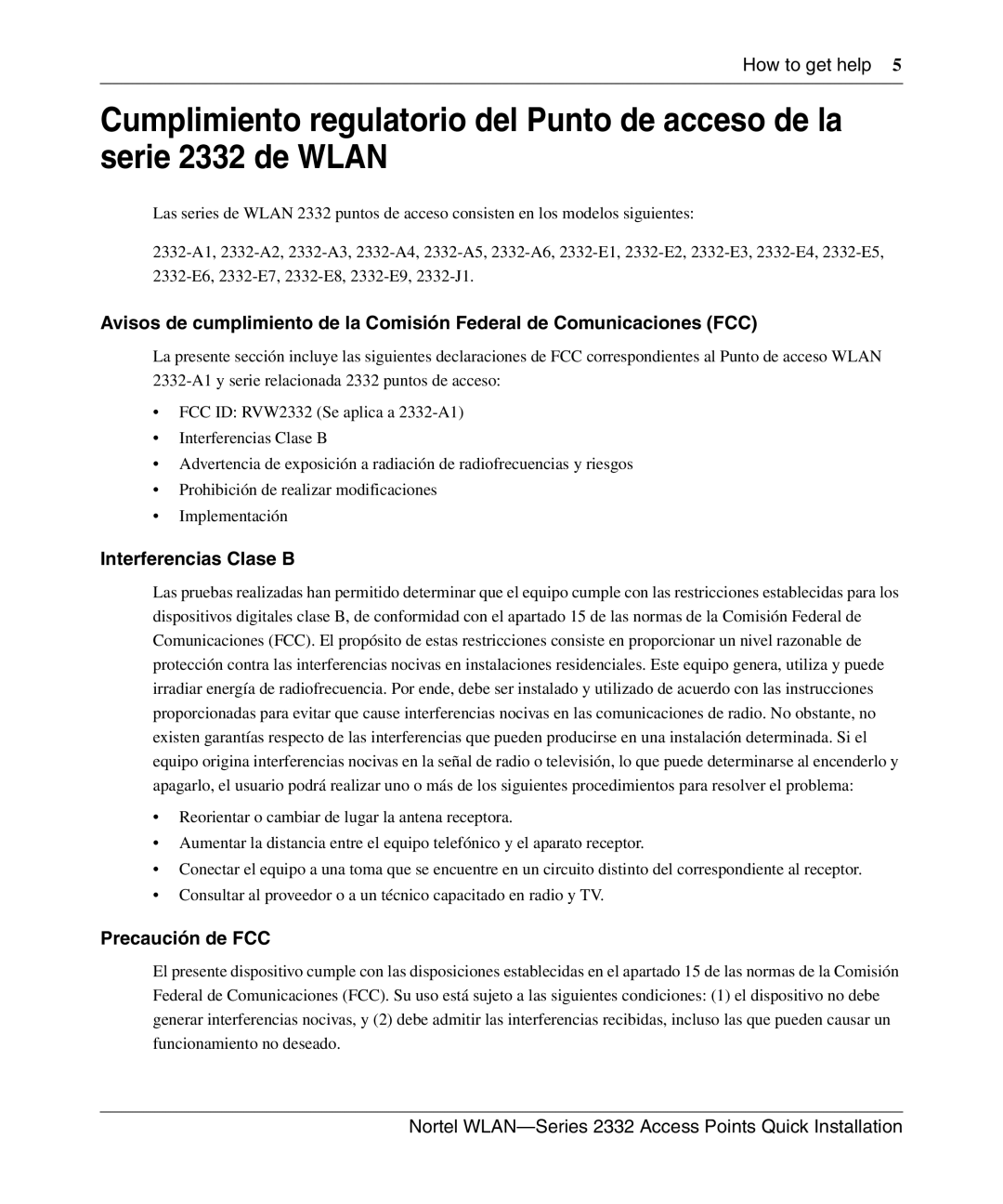 Nortel Networks 2332 manual Interferencias Clase B, Precaución de FCC 